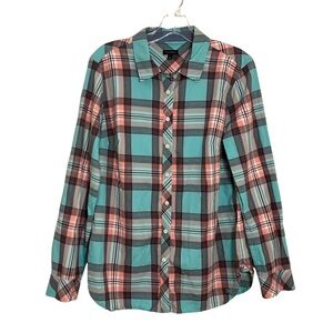 Talbots Plaid Cotton Button-Up Shirt Size Large Preppy Coastal Grandma Size Lg‎